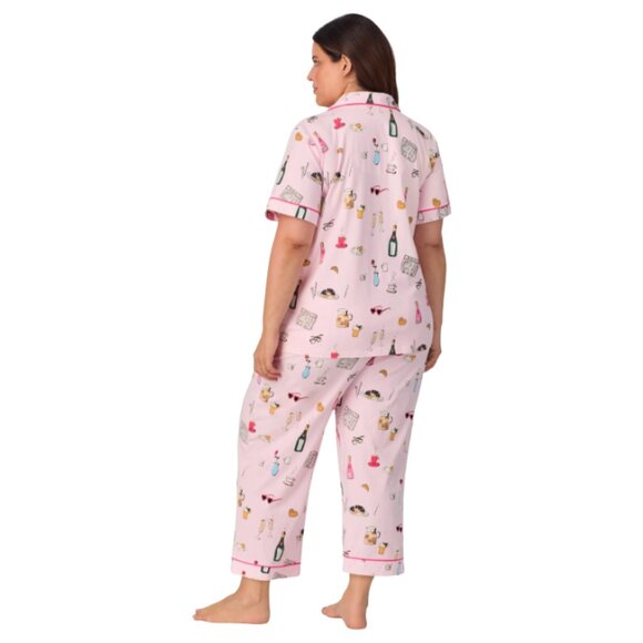 Let's Do Brunch Short Sleeve Classic Stretch Jersey Cropped PJ Set - Picture 4 of 6